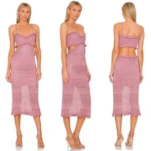 MISA LOS ANGELES Skye Midi Dress Rose Knit Cut-Out Sleeveless Stretch Small NEW
